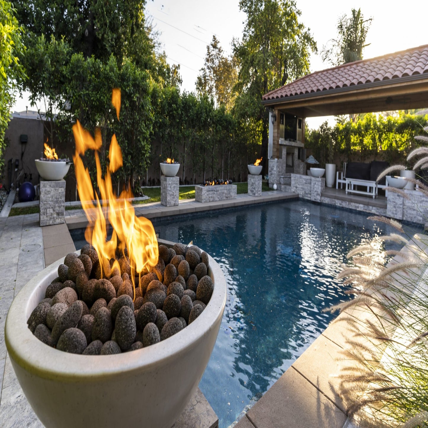 The Outdoor Plus Sedona Concrete Narrow Ledge Liquid Propane Fire Pit